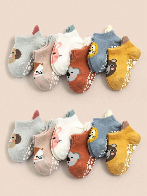 12/6 Pairs Of Baby Cartoon Socks With Pull Tabs And Anti-Slip Design, Floor Socks For Toddlers, Baby Socks With Grip, Baby Socks, Newborn Socks, Toddler Socks, Halloween Thanksgiving Christmas Xmas Gift