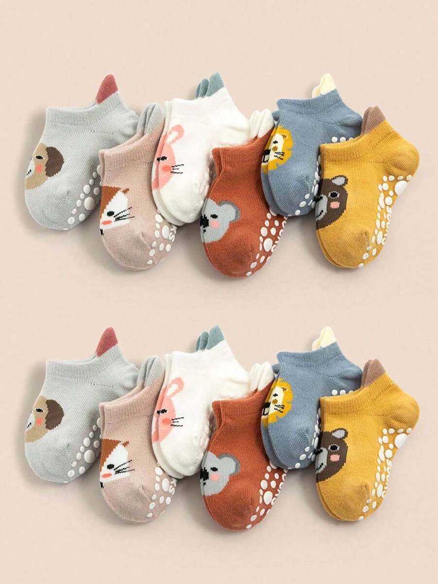 12/6 双装婴儿卡通袜，带拉袢和防滑设计，适合婴儿在地板上穿着，防滑婴儿袜，新生儿袜，幼儿袜，非常适合作为万圣节、感恩节、圣诞节礼物。 - 彩色 - 查看 1