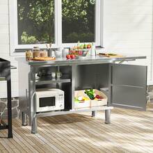 YODOLLA Stainless Steel Work Table, 57"X19.7" Commercial Worktable Kitchen Cabinets With Extend Panel & Adjustable Shelf, Heavy-Duty Kitchen Prep Table Workbench For Home, Restaurant, Garage And Hotel - Bạc - Xem 3