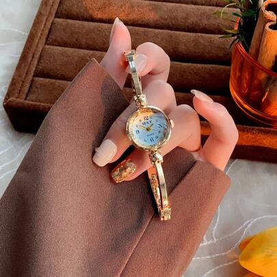 1 Đồng hồ nữ dây đeo mỏng tối giản, đồng hồ đeo tay kiểu dây chuyền vàng thanh lịch thời trang, thích hợp để trang trí hàng ngày