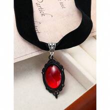 1PC Handmade Black Velvet Vintage Collar Necklace, Gothic Style Halloween Gift - Red - View 7