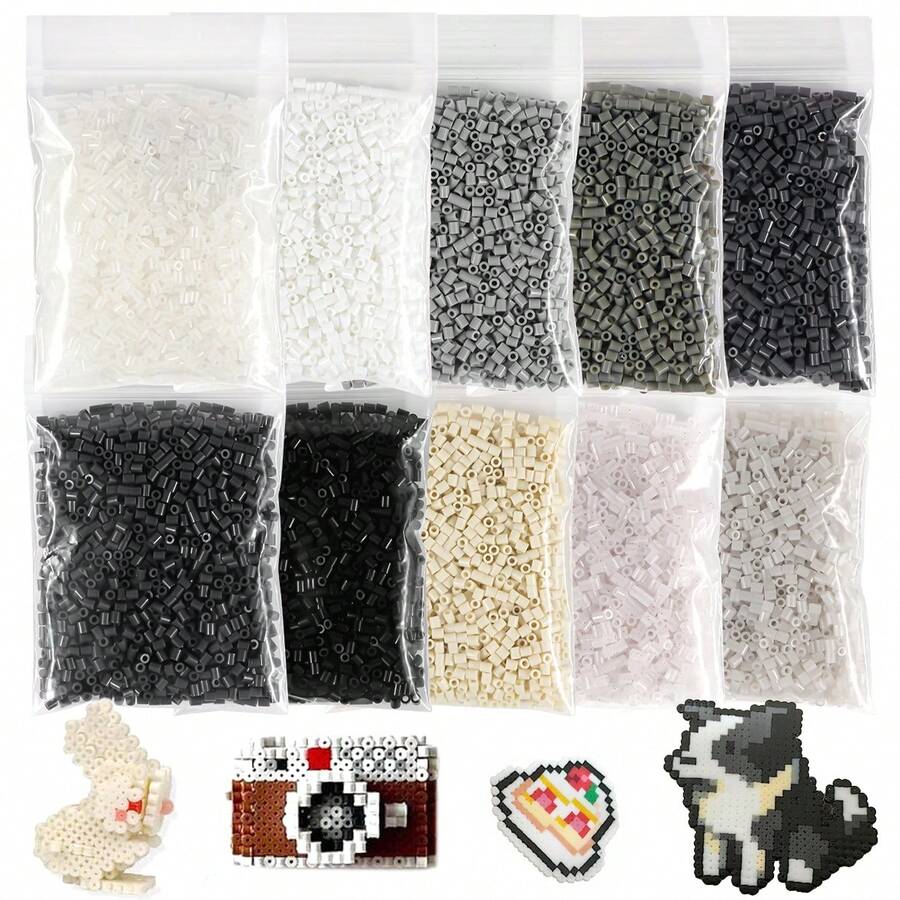 1000 件保险丝珠补充套装，黑白灰色系列，生日、毕业典礼、情人节、万圣节派对生日礼物，多色 2.6 毫米保险丝珠散装补充套装 - 拼豆豆 - 查看 1