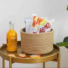 Coș de depozitare țesut din frânghie scandinavă, 2 bucăți, cutie de depozitare multifuncțională cu capac, material textil în tonuri neutre, potrivită pentru gustări, jucării și decorarea casei, alegere ideală pentru sufragerie și dormitor, coș și coș de raft pentru decorarea și depozitarea casei