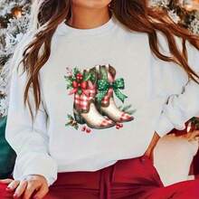 1 pièce/2 pièces/3 pièces Autocollants de transfert de chaleur en feuille d'aluminium de bottes de cowboy occidental, avec motif à carreaux rouges et verts, boucle et nœud marrons - Décalcomanies de presse à chaud DTF pour t-shirts, jeans, sacs, oreillers, artisanat textile - Décoration de Noël thème western à motif à carreaux avec boucle dorée et nœud rouge, couleurs de vêtements vibrantes