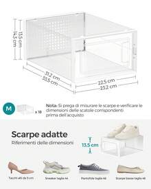Scatole per Scarpe, Pacco da 18/12 Contenitori per Scarpe, Organizzatori Porta Scarpe Pieghevoli e Impilabili, Fino a Taglia 44, Trasparente e Bianco - Bianco - Visualizzare 5