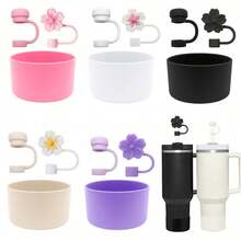 3 chiếc tương thích với cốc 30-40 Oz, 1 chiếc mũ rơm hình hoa táo gai dễ thương, 1 miếng phủ ống hút bằng silicon, 1 miếng bọc bảo vệ đáy cốc bằng silicon, phụ kiện cốc, tương thích với cốc , nút chặn chống tràn, chống bụi, nắp đậy ống hút, quà tặng tiệc ngày lễ - Nhiều màu - Xem 1