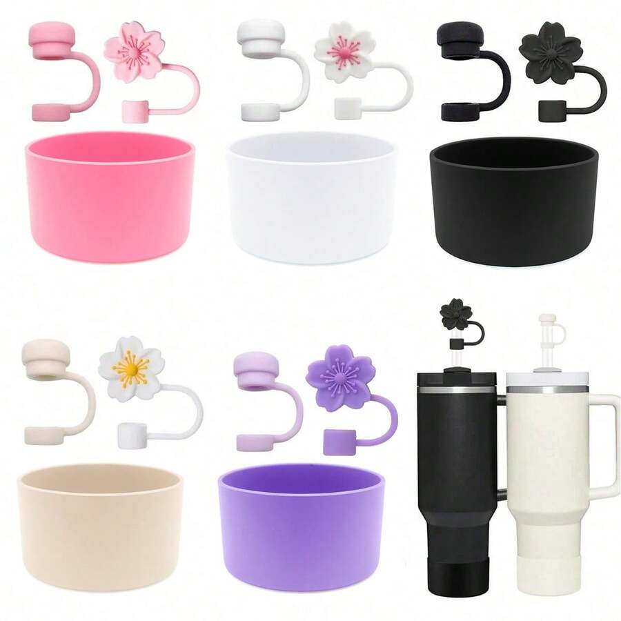 3 chiếc tương thích với cốc 30-40 Oz, 1 chiếc mũ rơm hình hoa táo gai dễ thương, 1 miếng phủ ống hút bằng silicon, 1 miếng bọc bảo vệ đáy cốc bằng silicon, phụ kiện cốc, tương thích với cốc , nút chặn chống tràn, chống bụi, nắp đậy ống hút, quà tặng tiệc ngày lễ - Nhiều màu - Xem 1
