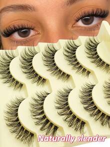 Rikuaild 5 paia di ciglie naturali, stelo trasparente, ciglie finte morbide in imitazione di visone, ciglie finte lunghe, ciglie complete per uso quotidiano