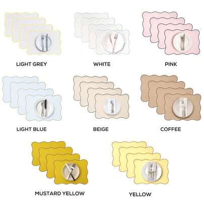 4 miếng lót bàn ăn màu trơn hiện đại, họa tiết dệt, mặt sau bằng vật liệu tổng hợp, viền thêu hình sò, chịu nhiệt