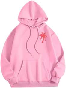 Y2k Palm Tree Print Hoodie - Relaxed Fit, Tropical Style, Surf Wave Design,  Pocket, Casual Sports Sweatshirt, Comfortable Everyday Top For Both Men And Women