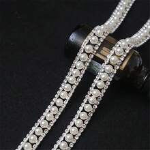 1 Yard Sparkling Crystal Braided Ribbon Rhinestone Trimmed Silver Chain Bridal Wedding Dress Shoes Decoration Accessories - Silver - View 8
