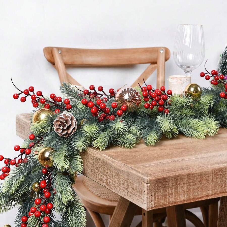 1PC 70.86in Christmas Garland, Artificial Christmas Greenery Garland Pine Leaves Realistic Spruce Garland For Holiday Mantel Fireplace Table Centerpiece Decor