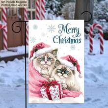 1 pièce Drapeau de jardin de poupée de chiffon à double face, style British Shorthair avec nœud rose et yeux bleus. Décoration en tissu pour les amateurs de chats, facile à accrocher. Drapeau de Noël, drapeaux pour l'extérieur, drapeaux amusants