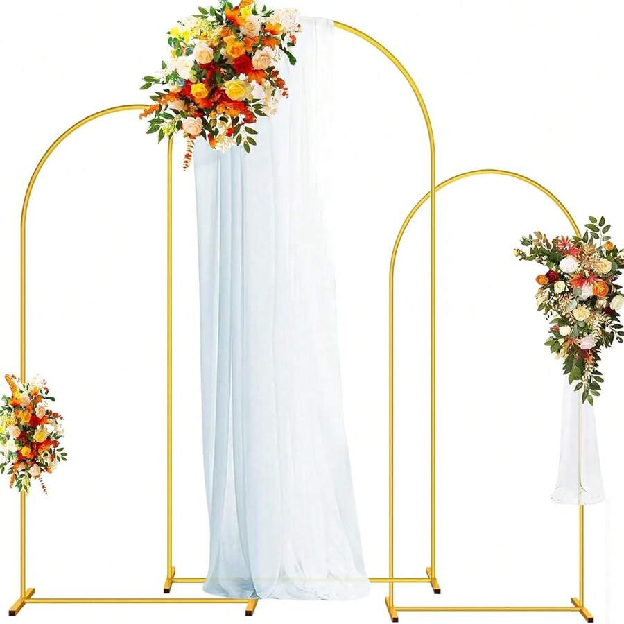 Soporte de arco de fondo para boda de 7,2 pies (aproximadamente 7,2 metros), 6,6 pies (aproximadamente 6,6 metros), 6 pies (aproximadamente 1,5 metros) de arco de metal dorado, adecuado para decoración de bodas, fiestas de bebés y cumpleaños