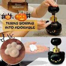 Dispensador de sabonete em espuma com pata de gato fofo, sabonete com pegada de gato, dispensador de sabonete líquido mágico com pegada de gato preto fofo para Halloween, recipiente com bomba de espuma recarregável para banheiro e cozinha