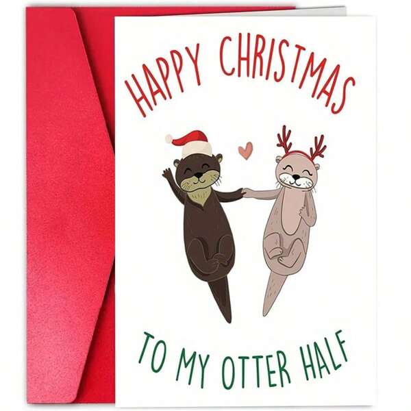 1 بطاقة عيد الميلاد للزوج والزوجة من نوع القط البحري - مثالية للصديق، الصديقة، الشريك، له، لها - بطاقة عيد الميلاد