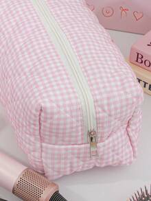 1 pieza Bolsa de almacenamiento acolchada para secador de pelo con estampado de cuadros/flores, con bolsillos interiores diseñados para sostener rizadores y otras herramientas para el cabello, gran capacidad, set organizador de viaje - Multicolor - Ver 4