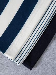 3 件套男童休闲日常时尚印花条纹圆领长袖 T 恤，春秋季