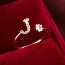 Women's Initial Letter Ring Youth 18K Gold Plated Birthstone Ring Stackable Exquisite Letter Ring Christmas Birthstone Jewelry Gift For Mother And Daughter.Sleek Polished Adornment . - Alphabet Ring-j - View 6