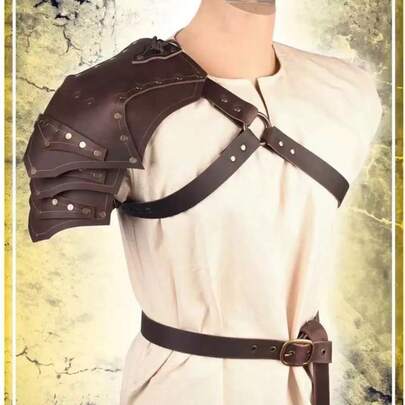 1件中世纪单肩盔甲，PU皮革材质，角斗士骑士肩甲，维京文艺复兴时期角色扮演肩甲，节日派对舞台服装道具