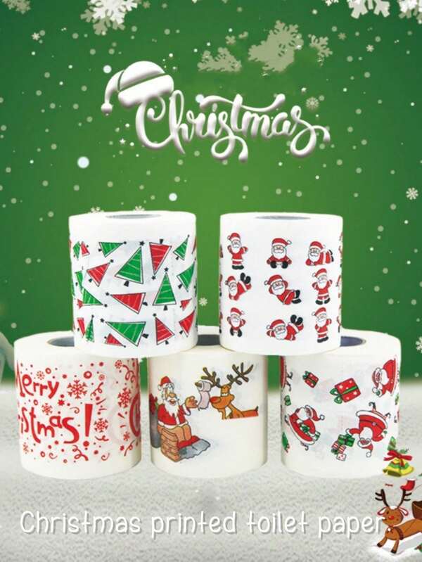 1 pieza Rollo de papel higiénico con estampado navideño, serie con diseños de Papá Noel, muñeco de nieve y árbol de Navidad, para decoración del hogar y fiestas navideñas