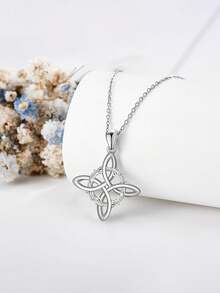 1pc 925 Sterling Silver Simple Witch Knot Pendant Necklace, Suitable For Women's Daily Wear, Gift For Girlfriend, Wife, Mother On Birthday, Anniversary - Silver - View 5