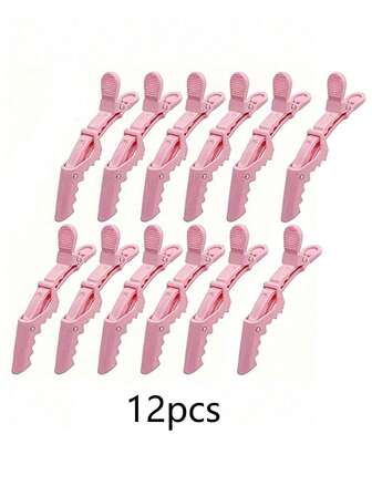 6/12 piezas Pinzas de pelo profesionales negras/rosas, pinzas de agarre de caimán para seccionar, herramientas de peinado de plástico para uso en salón y hogar, accesorios decorativos navideños para el cabello