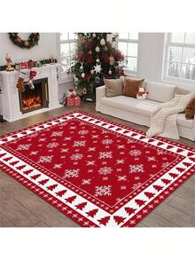 1pc Christmas Carpet, Red Snowflake Design Decorative Carpet, Suitable For Living Room Carpet, Rug, Living Room Area Rug, Area Small Rug, Mat, Home Decor, Large Living Room Carpet, Round Carpet, Living Room Home Decor, Room Decor, Washable Carpet, Plush Carpet, Furry Carpet, Autumn/Winter Carpet, Thick/Plush Kitchen Rug - Multicolor - View 6