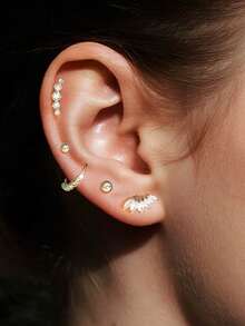 10-Piece / 5-Piece Fashionable And Simple Cubic Zirconia Men's And Women's Earring Set, Cz Flower Earlobe Earrings, Stainless Steel Ball Arc-Shaped Cartilage Ear Studs, Rhinestone Helix Cartilage Ring