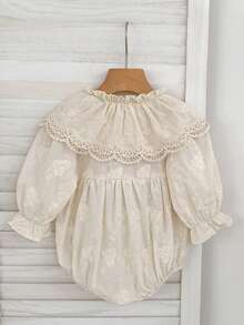 女婴蕾丝领长袖公主连体衣 - 杏色 - 查看 2