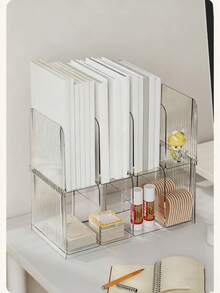 1pc Acrylic Desktop Book Stand, Desk Organizer, Pen Holder, File Tray - Stackable Acrylic Desktop File Organizer, Transparent Document Tray For Files, Papers, IPad, Letters, Small Items To Reduce Desk Clutter - Multicolor - View 4
