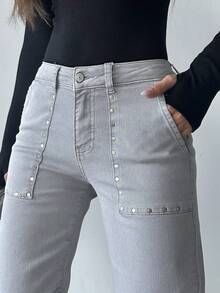 Pantalones anchos de mujer con estampado de piedra - Gris - Ver 2