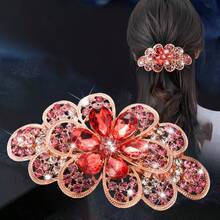 1 pieza Clip de pelo con decoración de cristal elegante estilo coreano, accesorio de pelo con pinza de primavera con estampado de flores elegante de aleación de zinc, adecuado para trabajo, viajes, fiestas, compras, citas, salidas, accesorio esencial, pinzas de garra