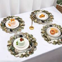 6pcs/4pcs/1pc Christmas Party Decoration Round Placemats, Snowman Wearing Black Hat Pattern Design - 15 Inches In Diameter, Linen Material, Non-Slip, Heat-Resistant, Machine Washable, Holiday Party Decoration Round Placemats, Party Kitchen Restaurant Decorations, Suitable For Christmas Table Decoration, Party, Christmas Decoration, Christmas Decorations For Home