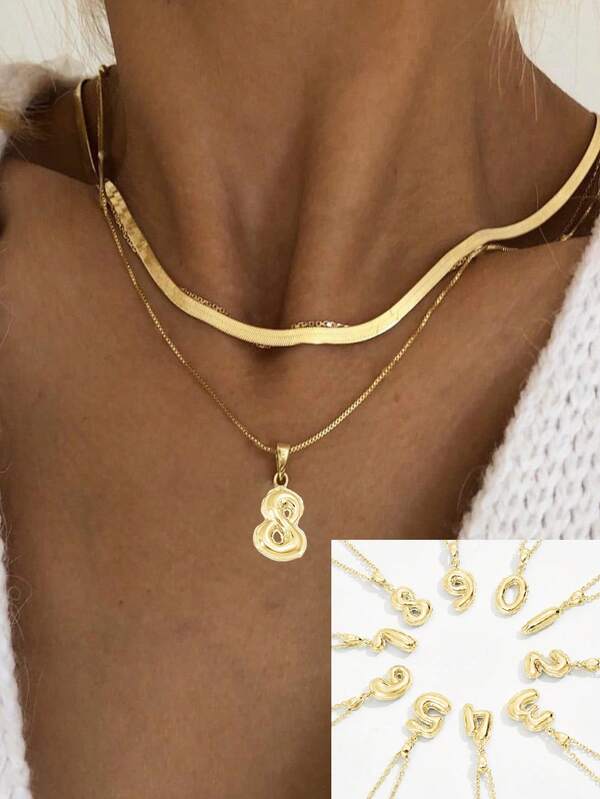 1pc Classic Cute Minimalist Golden Bubble Lucky Arabic Numeral Unisex Pendant Necklace, Suitable For Gift Giving And Daily Wear