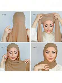 FADZOYLE 1 Stück praktischer einfarbiger Chiffon Hijab & elastische Unterkappe, atmungsaktiver dehnbarer Turban Hut, langer Kopftuchschal, Bandana Hijab, weich und leicht, multifunktional für muslimisches bescheidenes Gebet, täglichen Gebrauch, praktisch und sicher, Zubehör für Frauen, seidig, großzügige Größe für Abendkleider, Party, Reise, Büro, Geschenk, Feiertag, Strandtuch - Verschiedenfarbig - Übersicht 3
