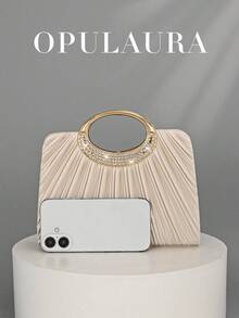 OpulAura 女士时尚闪亮水晶水钻晚宴手拿包，璀璨奢华水钻镶嵌正式礼服包，适合晚宴、派对、生日、婚礼等场合，可作为生日礼物、新年礼物等。 - 杏色 - 查看 5
