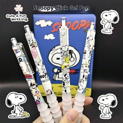 4 chiếc bút bi Snoopy kiểu Nhật dễ thương, màu trung tính, 0.5mm, màu đen, kiểu dáng học sinh, khô nhanh, màu trắng, bán sỉ (Kiểu ngẫu nhiên)