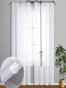 2pcs European And American Minimalist White Fluffy Ball Decorative Sheer Curtains For Kitchen, Living Room, Balcony - White - View 15