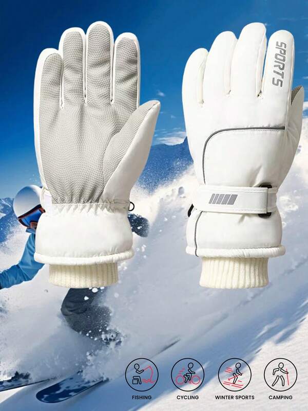 1 Pair Ski Gloves, Anti-Slip Waterproof Thickened Thermal Lined, Windproof Outdoor Winter Cycling Warm Gloves