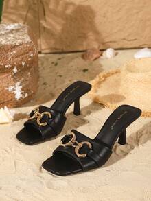 On feet& in love Sandalias de tacón alto delgado, de punta abierta, versátiles y elegantes para uso al aire libre, adecuadas para vestidos en verano - Negro - Ver 5