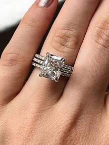 Un conjunto de 3 piezas de anillos de mujer con circonita cúbica clásica, regalos del Día de San Valentín y joyería para fiestas de aniversario de bodas