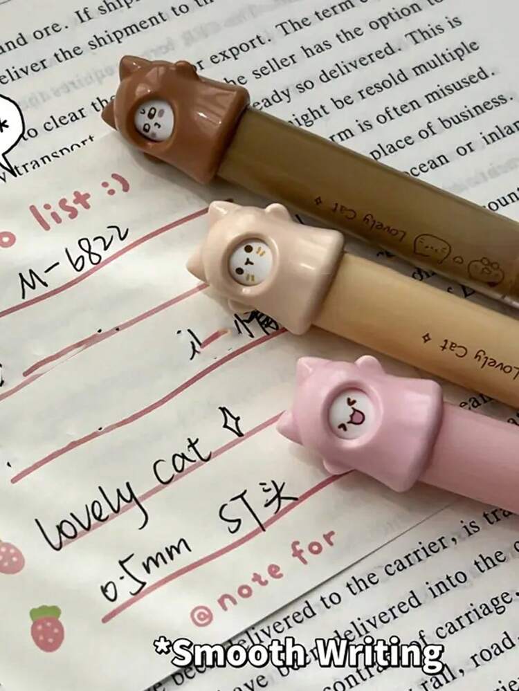 4pcs Creative Cat Rotating Neutral Pens, 0.5mm Black Ink Ballpoint Pens, Rotating Pattern Office Supplies Small Gifts, Cute Neutral Pens, Fashion Pens For Women, School Stationery, Fun Design Pens, Playful Stationery, Comfortable Grip, Fine Tip, Multi-Pattern Pens, Rotating Press Pens, Student Gifts, Stationery Enthusiasts - Multicolor - View 4