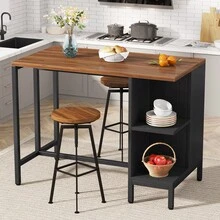 35.43" H Kitchen Island, Kitchen Shelf Bar Table With 5 Open Storage Shelves And Large Worktop, Industrial Butcher Block Island (Stools Not Included) Brown & Black - Brown & Black - View 4