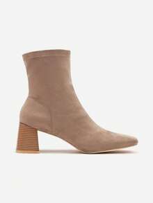 Botas de tobillo de punto suave - Botas casuales de mujer para otoño e invierno - Beis - Ver 3