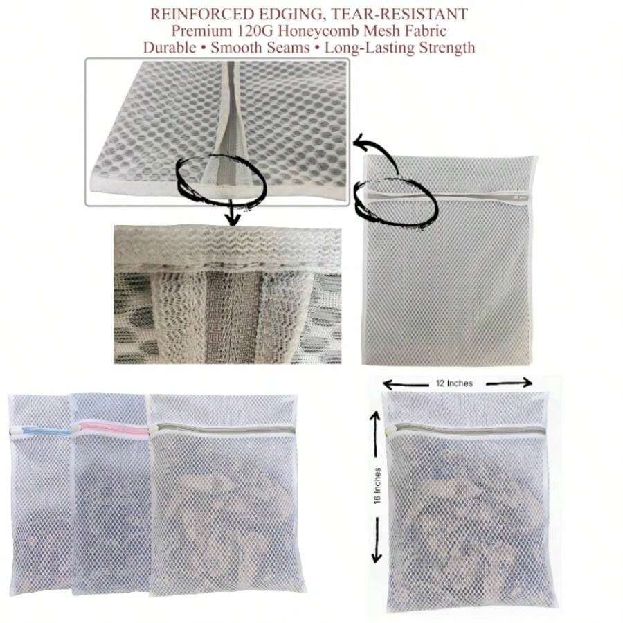 Mesh Laundry Bags Delicates U2013 3 - Pack 12u2033*16u2033 With Color - Coded Zippers U2013 Honeycomb Mesh, Locking Zipper, Washer Dryer  Bras, Socks, Travel Clothes