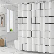 1pc Waterproof & Mildew-Resistant Thickened Bathroom Curtain Set, Shower Curtain With Hooks, Luxury Printed Design, Quick-Drying PEVA Material Christmas Decor - Black and White - View 2