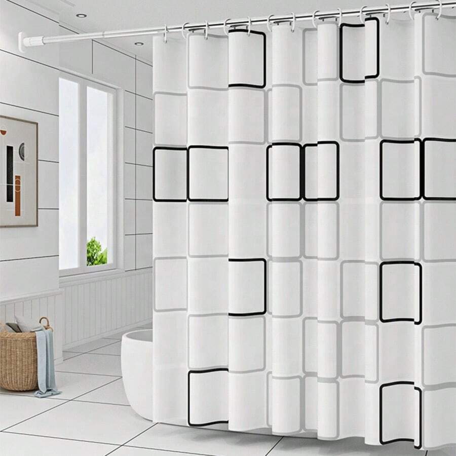 1pc Waterproof & Mildew-Resistant Thickened Bathroom Curtain Set, Shower Curtain With Hooks, Luxury Printed Design, Quick-Drying PEVA Material Christmas Decor