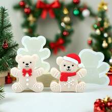 1 件圣诞泰迪熊手工皂硅胶模具，适用于 DIY 装饰品/节日树饰品/圣诞蜡烛硅胶模具，易于脱模且可重复使用