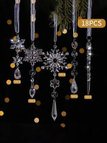 5/10/18件装亚克力雪花冰柱圣诞树挂饰，配水晶吊坠 – 经典风格非电动圣诞装饰品，适用于家居和派对装饰、办公室装饰、主题派对装饰、圣诞节装饰、房间装饰、冬季圣诞装饰、家居圣诞礼物、圣诞装饰 - 彩色 - 查看 11